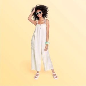 Stoney Clover Lane x Target Butter Yellow Striped Linen Jumpsuit Size Small